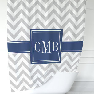 Grey and Navy Blue Chevron Monogram