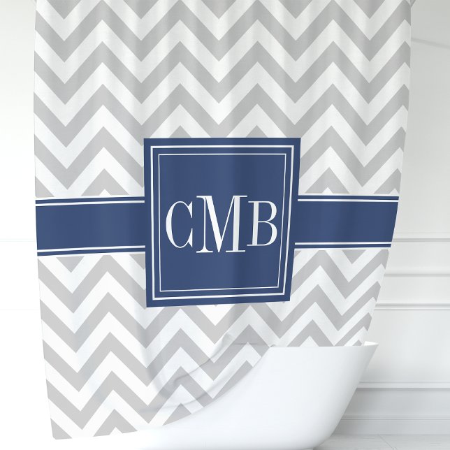 Grey and Navy Blue Chevron Monogram (Creator Uploaded)