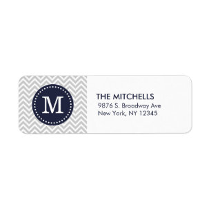 Grey and Navy Blue Modern Chevron Custom Monogram
