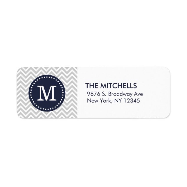 Grey and Navy Blue Modern Chevron Custom Monogram (Front)