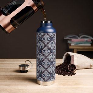 Grey and Navy Blue Mud Cloth Inspired Beautiful Water Bottle