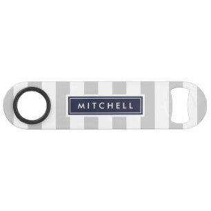 Grey and Navy Preppy Stripes Monogram Speed Bottle Opener