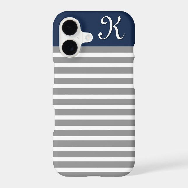 Grey and Navy Striped Pattern Monogram (Back)