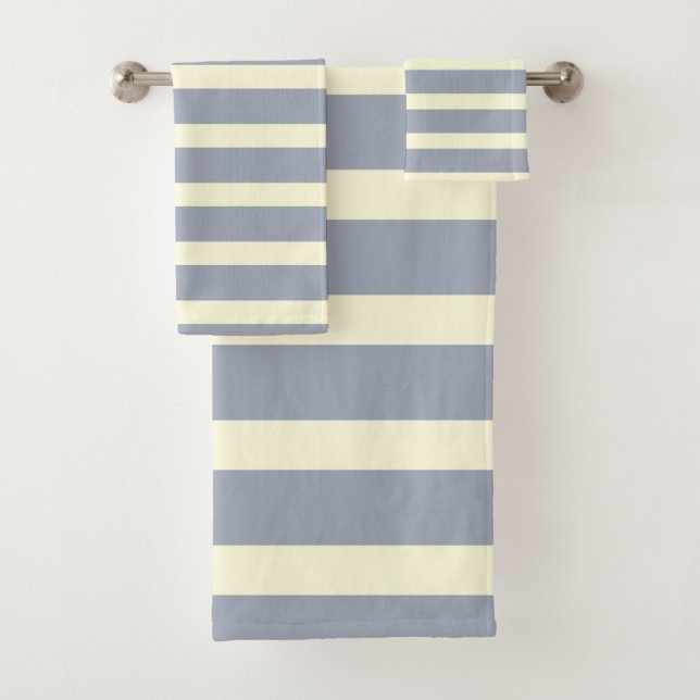 Grey and off-white stripes bath towel set (Insitu)