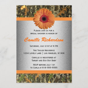 Grey and Orange Daisy Bridal Shower Invitation