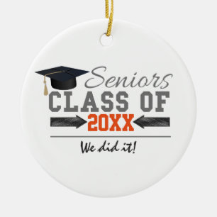 Grey and Orange Graduation Gear Ceramic Ornament