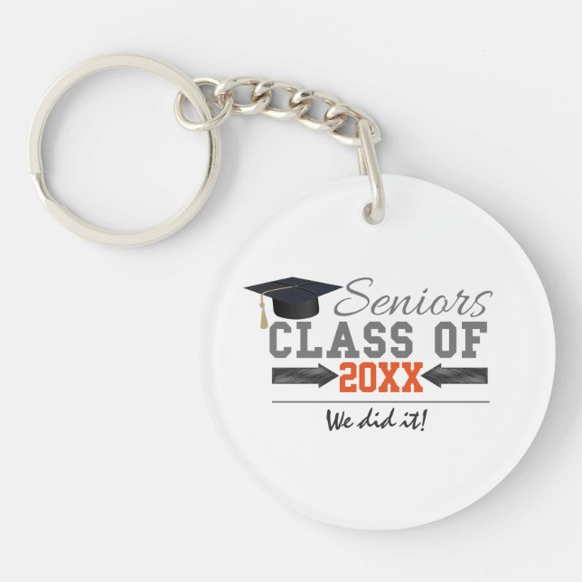 Grey and Orange Graduation Gear Keychain (Front)