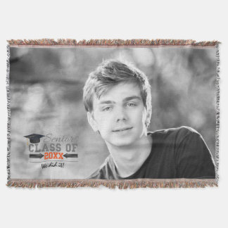 Grey and Orange Graduation Gear Throw Blanket