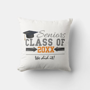 Grey and Orange Graduation Gear Throw Pillow