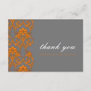 Grey and Orange Lace Wedding Thank You Card