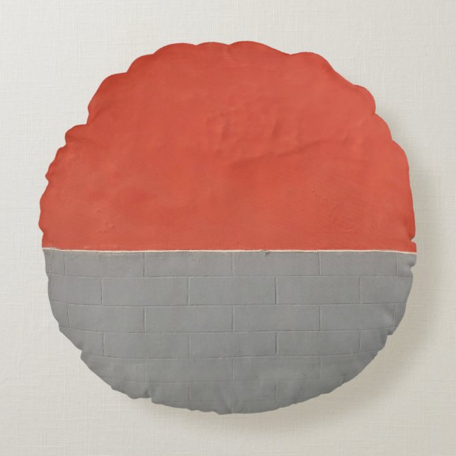 Grey and orange painted wall round pillow (Front)