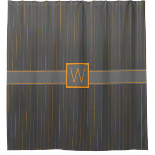 Grey and Orange Pinstripes Shower Curtain