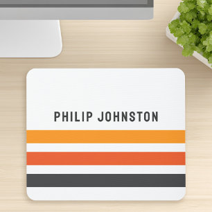 Grey and orange retro stripes custom name white mouse pad