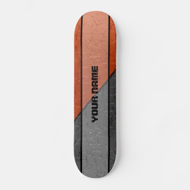 Grey and Orange Shiny Stainless Steel Metal Skateboard (Front)