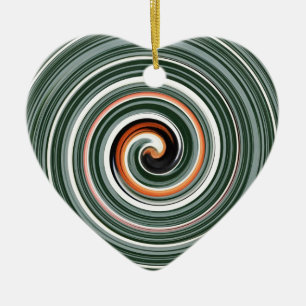 Grey and orange spiral pattern ceramic ornament