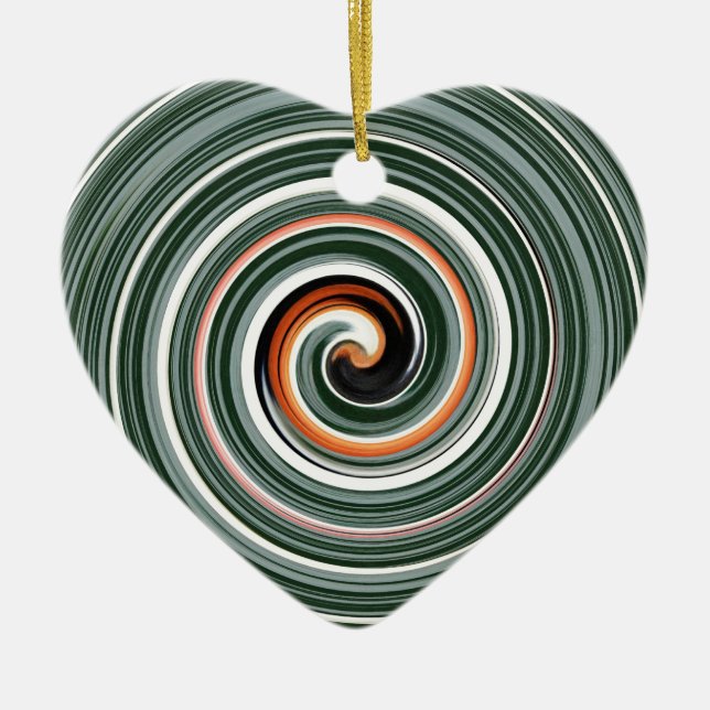 Grey and orange spiral pattern ceramic ornament (Front)