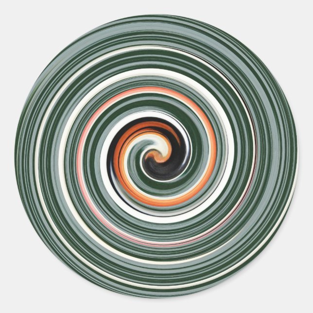 Grey and orange spiral pattern classic round sticker (Front)