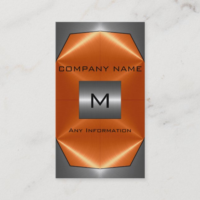 Grey and Orange Stainless Steel Metal Business Card (Front)