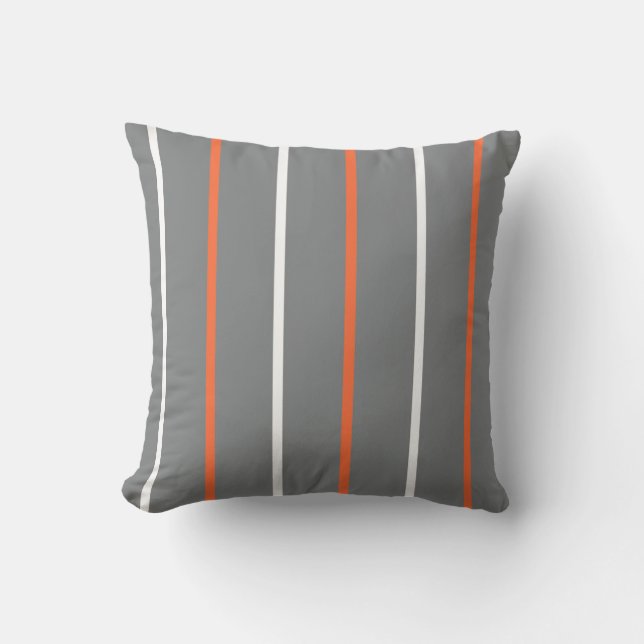 Grey and Orange Thin Vertical Stripes  Outdoor Pillow (Front)