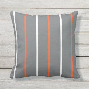 Grey and Orange Thin Vertical Stripes  Outdoor Pillow