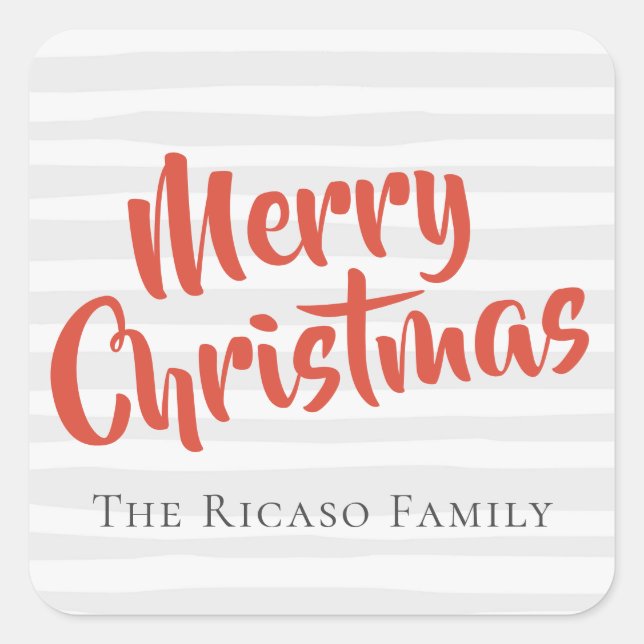 Grey and Orange Typography Personalized Christmas Square Sticker (Front)