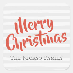 Grey and Orange Typography Personalized Christmas Square Sticker