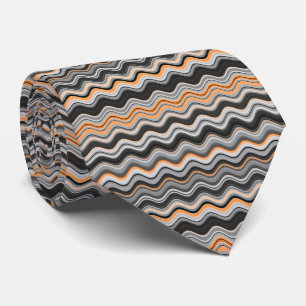Grey and Orange Wavy Stripes Tie