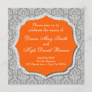 Grey and orange wedding invitation