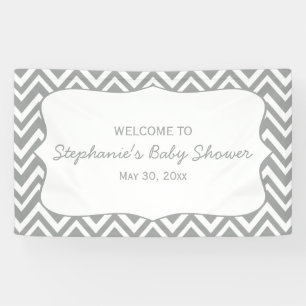 Grey and Pastel Pink Chevron  Baby Shower Banner