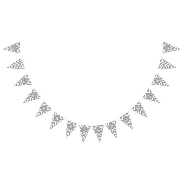 Grey and Pastel Pink Chevron Nautical Baby Shower Bunting Flags (All)