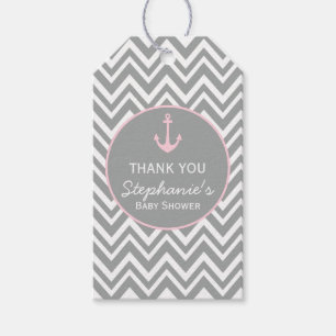 Grey and Pastel Pink Chevron Nautical Baby Shower Gift Tags