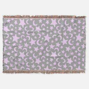 Grey and Pastel Purple Stars and Moons Throw Blanket