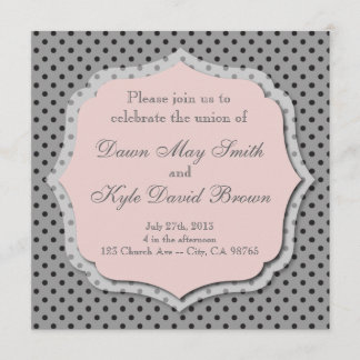 Grey and peach dotted wedding invitation