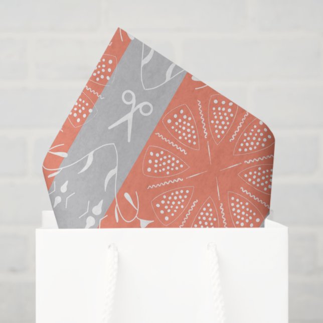Grey and Peach Quilting and Sewing Tissue Paper (Gift Bag)