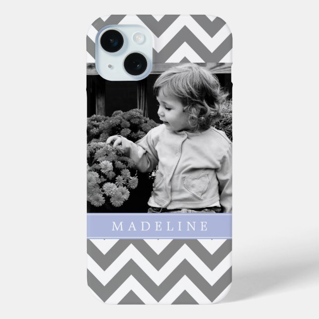 Grey and Periwinkle Zigzags Personalized Photo Case-Mate iPhone Case (Back)
