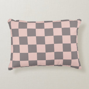Grey and Pink Chequerboard Accent Pillow