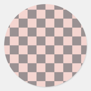 Grey and Pink Chequerboard Classic Round Sticker