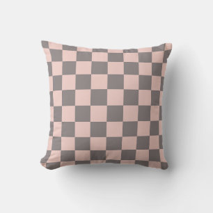 Grey and Pink Chequerboard Throw Pillow