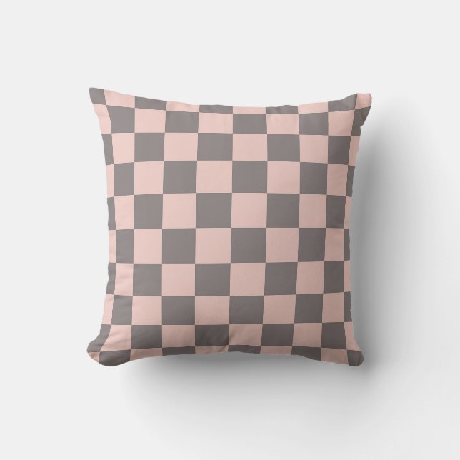 Grey and Pink Chequerboard Throw Pillow (Front)