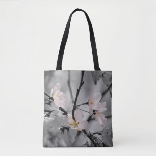 Grey and Pink Cherry Blossoms Tote Bag