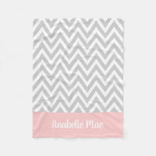 Grey and Pink Chevron Baby Name Monogrammed Fleece Blanket