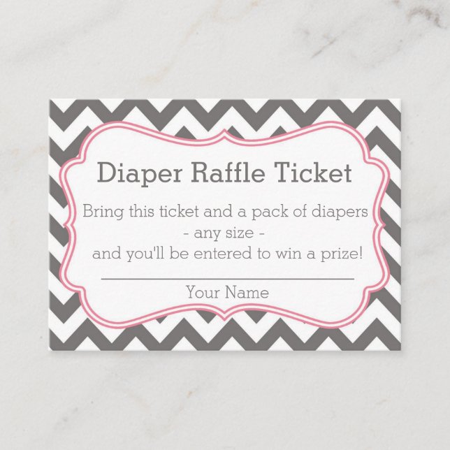 Grey and Pink Chevron Diaper Raffle Ticket Enclosure Card (Front)