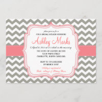 Grey and Pink Chevron Invitation
