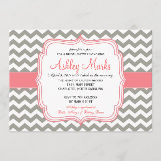 Grey and Pink Chevron Invitation
