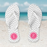 Grey and Pink Chevron Monogram Flip Flops<br><div class="desc">Custom printed flip flop sandals with a stylish modern chevron pattern and your custom monogram or other text in a circle frame. Click Customize It to change text fonts and colours or add your own images to create a unique one of a kind design!</div>