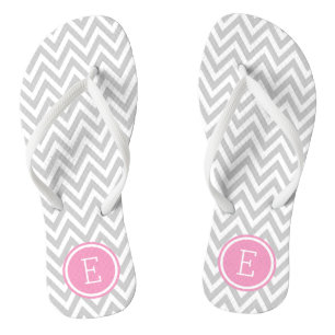 Grey and Pink Chevron Monogram Flip Flops