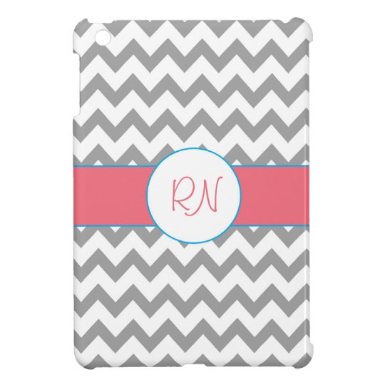 Grey and Pink Chevron Monogram iPad Mini Case