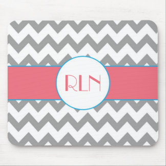Grey and Pink Chevron Monogram Mouse Pad