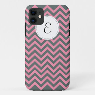 Grey and Pink Chevron Pattern Monogram iPhone 5 11 Case