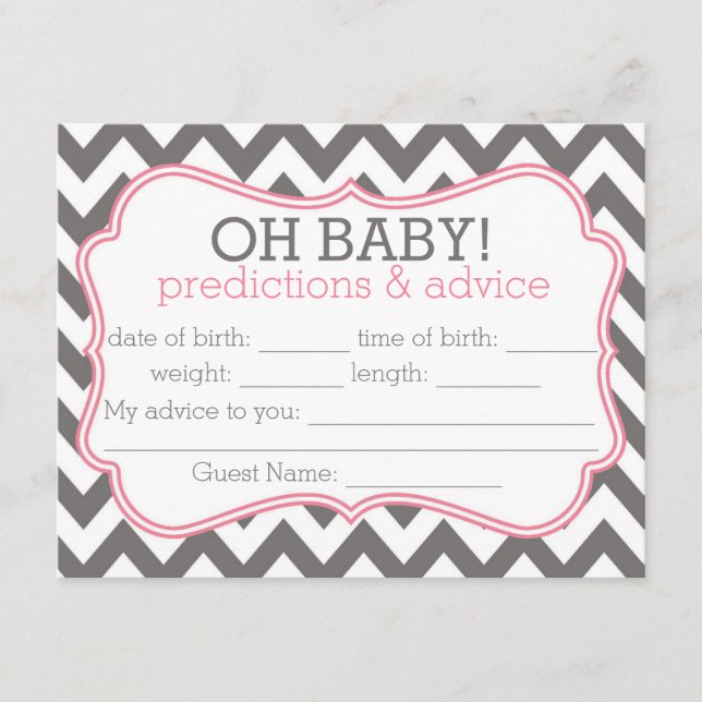 Grey and Pink Chevron Predictions & Advice Card (Front)